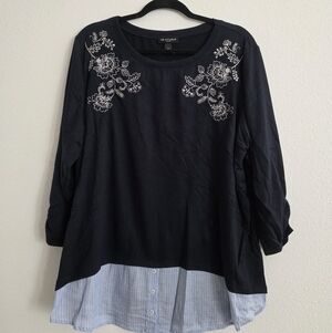 I.N. Studio Black and Blue Floral Blouse
